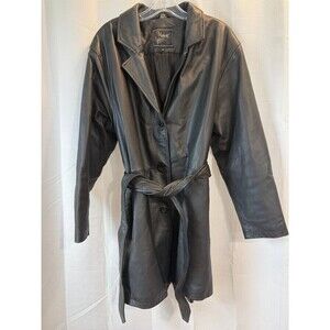 Midnight Velvet Genuine Leather Long Coat Women’s Large Black Belted